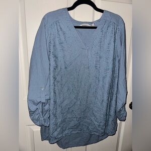 Soft Surroundings Grey Blue Floral Embriodered Blouse 2X spring vacation